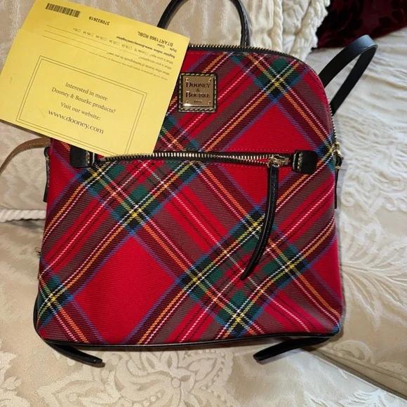 Dooney & Bourke Red and Blue Plaid Backpack - Picture 7 of 7